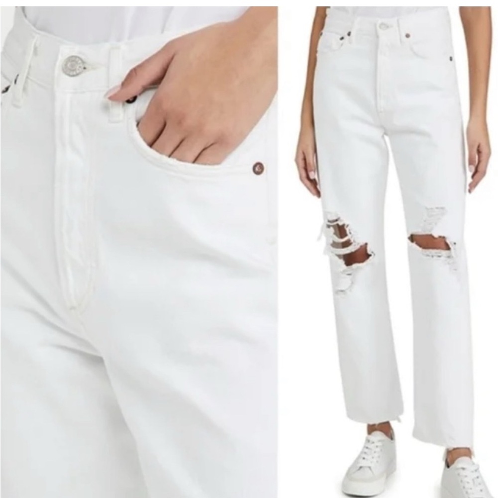 NWT AGOLDE ‘90s Straight Leg Mid Rise Loose Ripped Jean – White SZ 30 - Picture 4 of 10